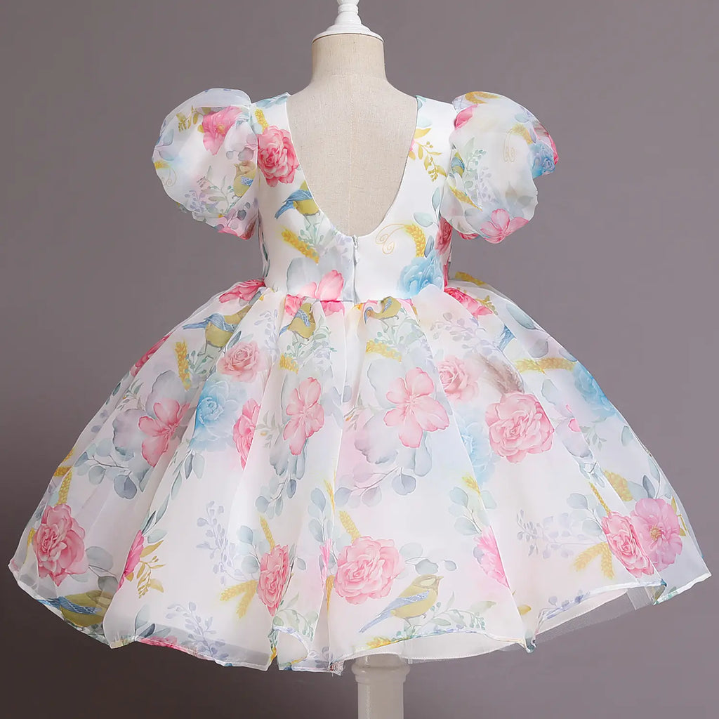 Elegant Flower Puff Sleeve Dress for Kids' Parties