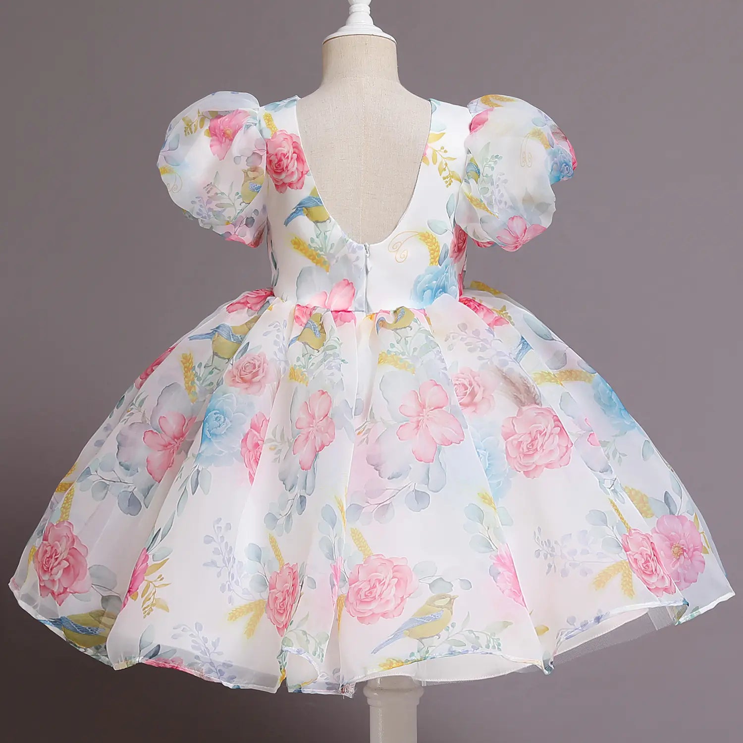 Elegant Flower Puff Sleeve Dress for Kids' Parties