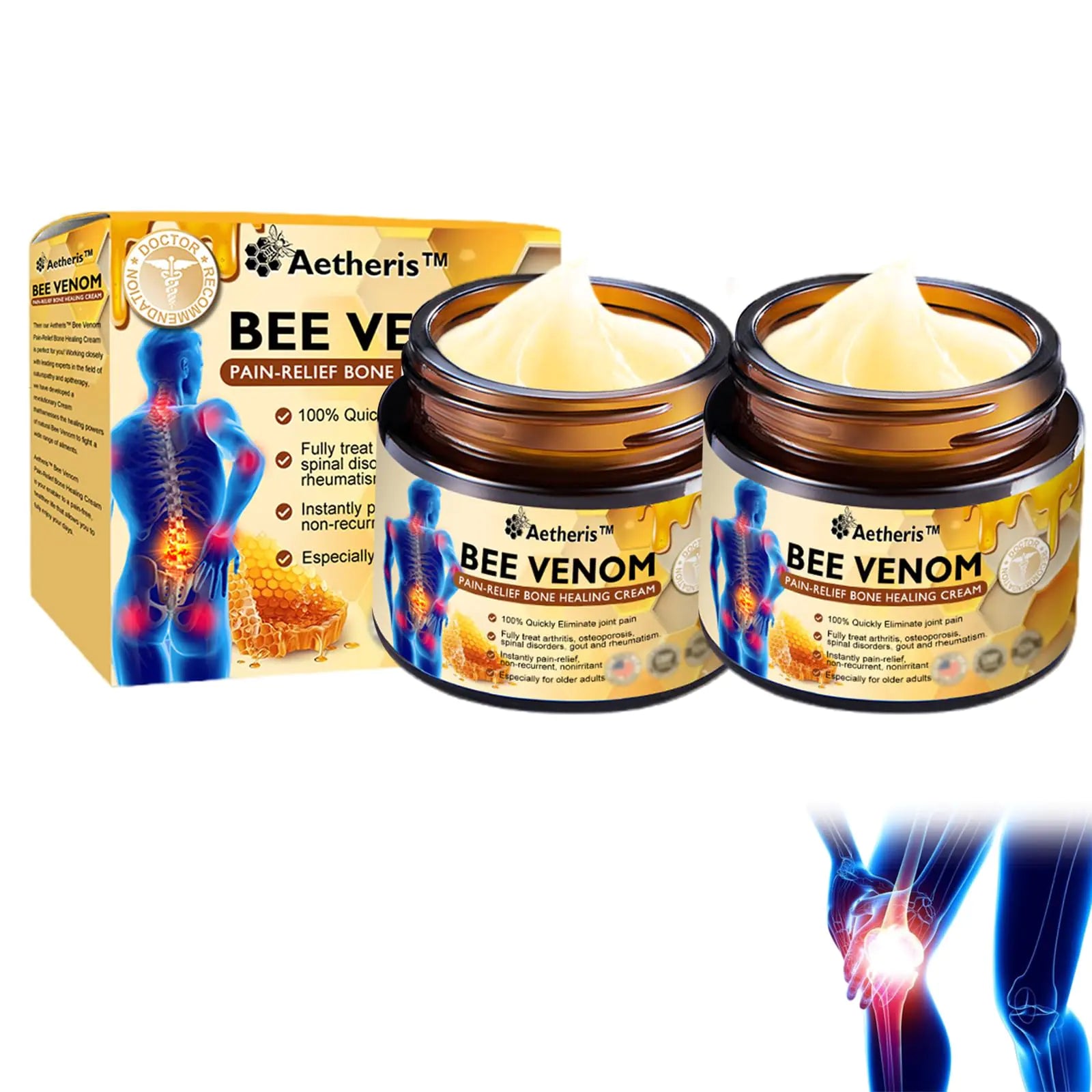Aetheris Bee Venom Pain-Relief Bone Healing Cream Professional Bee Venom Ointment Aetheris Bee Venom Instant Ultra Strength Pain Relief Therapy Cream Effective Relief for Back Neck HandsKnee (2P)