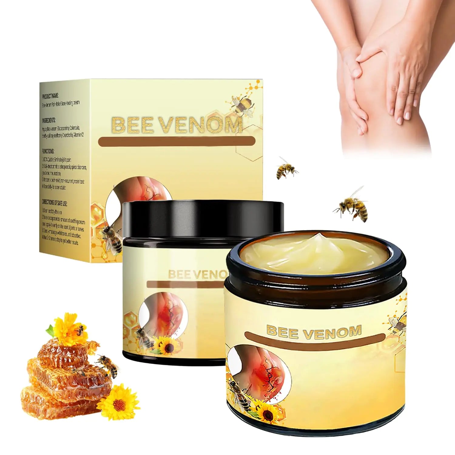 2Pcs Bee Venom Cream Bee Venom Advanced Joint and Bone Cream Bee Venom 𝐑𝐞𝐥𝐢𝐞𝐟 Cream New Bee Venom Gel Bee Venom Joint Cream for All Parts of the Body