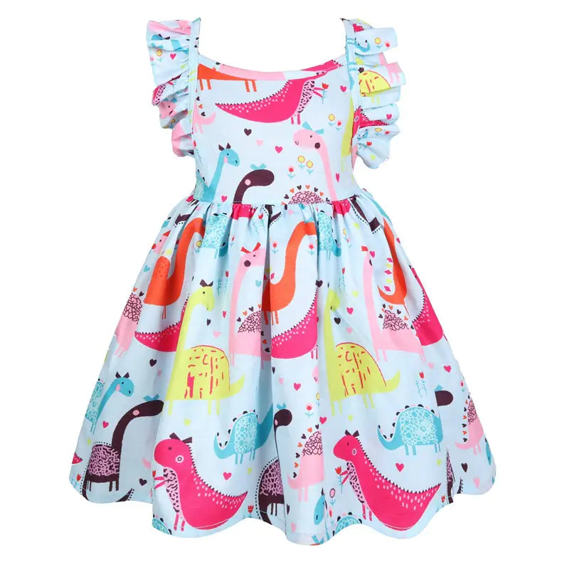Cute Dinosaur Backless Strap Dress for Kids