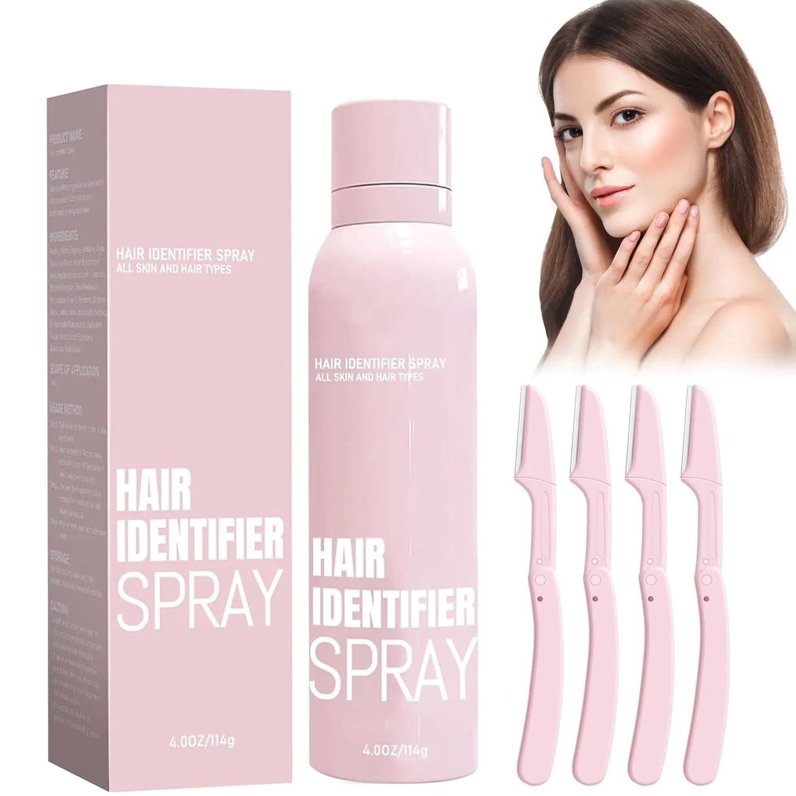 Beepow Hair Identifier Spray for Face Shaving Skin Body Hair Identifying Spray Face Hair Identifier Spray Moisturizing and Skin Care Dermaplaner Spray Spray 4 Razors(1 Set)
