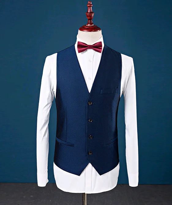 Men's Three-Piece Wedding Suit with Notch Lapel
