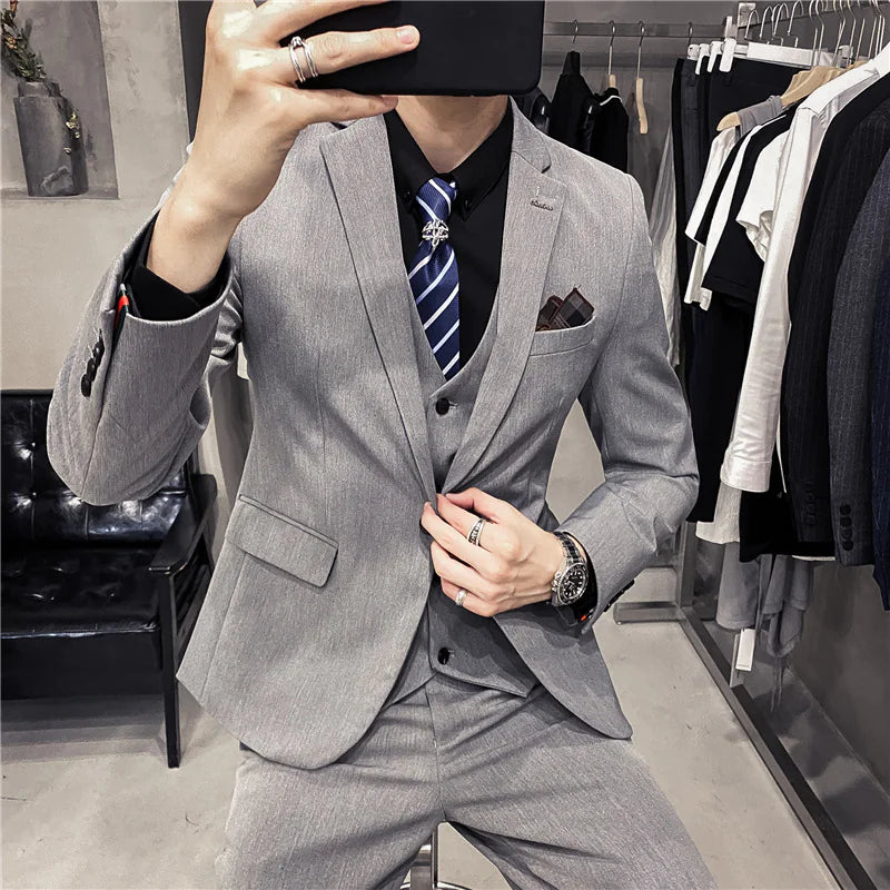 Slim Fit One-Button Business Three-Piece Suit