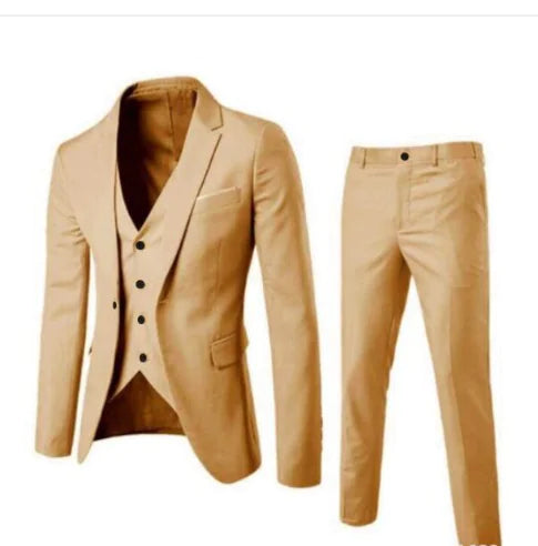 Men's Slim Fit Solid Color Business Suit Set (3 Pieces)