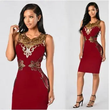 Elegant Lace Appliqué Sleeveless Dress