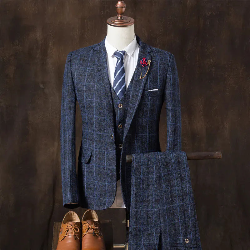 Men's Slim Fit Plaid Suit Set - Stylish Casual Attire