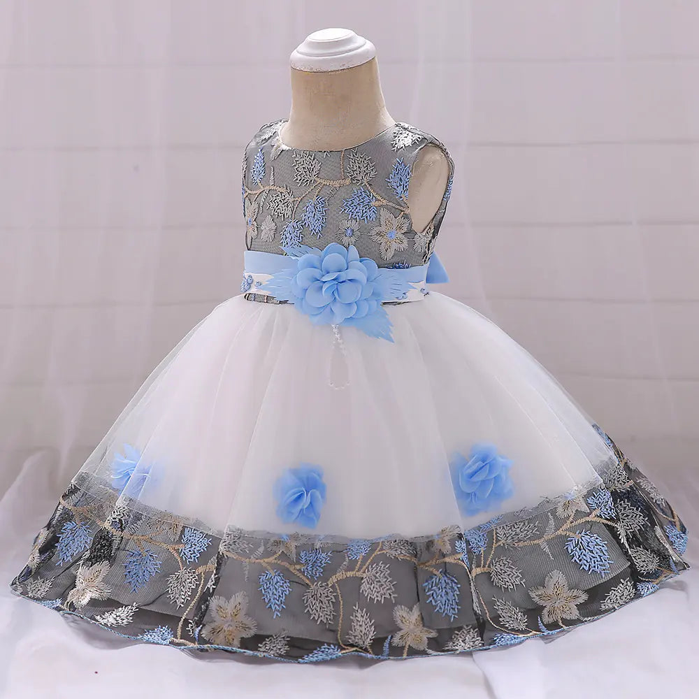 Kids' Tulle Wedding Dress with Floral Embroidery