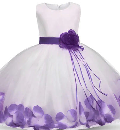 Flower Bow Tie Belt Petal Princess Dress for Kids