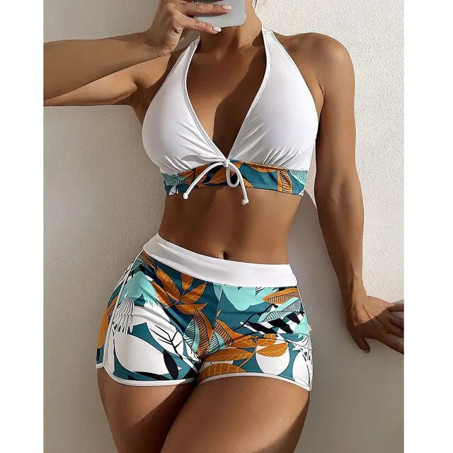 VigoBreviya 2022 Print Tied Halter Swimwear Women Sexy High Waist