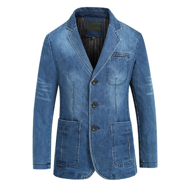 2024 Men's Slim Fit Denim Suit Jacket for Casual & Formal
