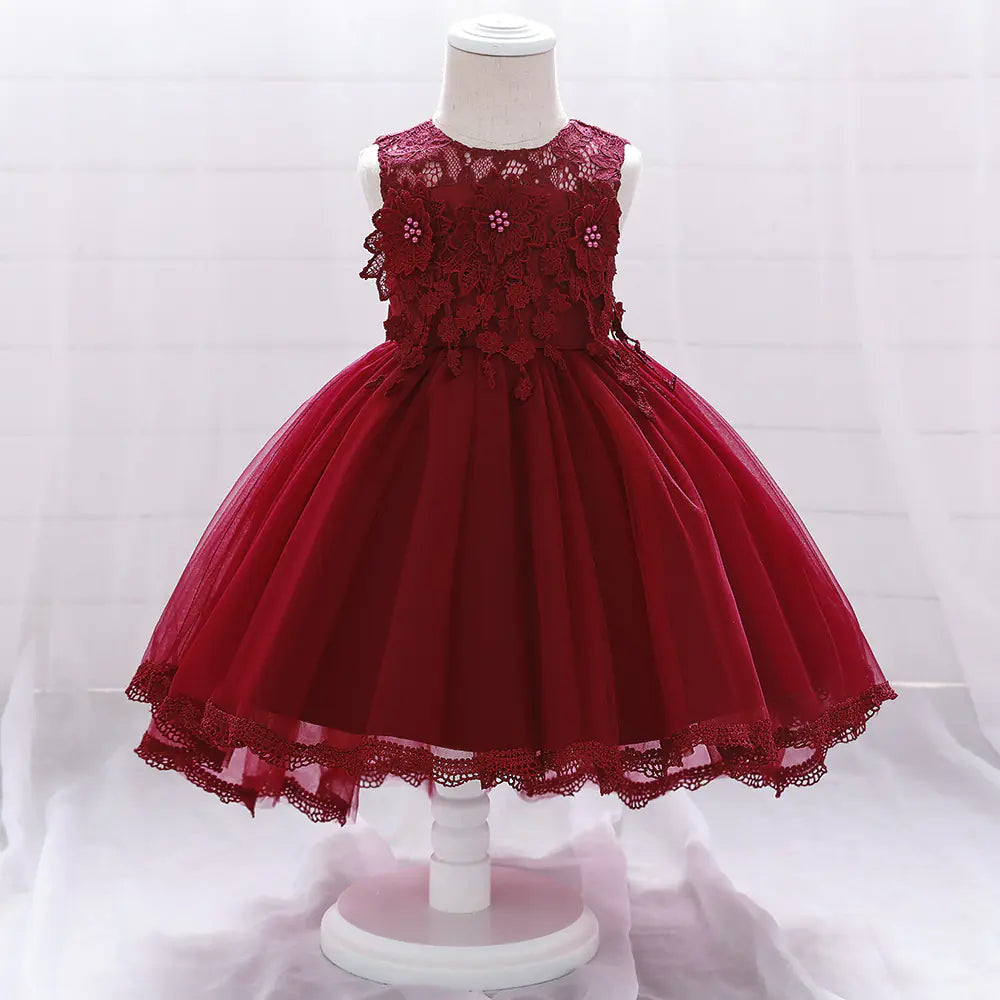 Lace Flower Pearl Flower Girl Dress for Kids
