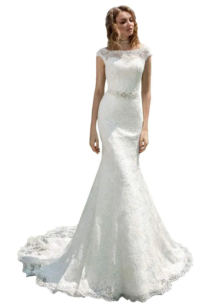 WaterDress Lace Wedding Dresses for Bride 2024 Crystal Belt Mermaid Beach Bridal Gowns for Women White 2