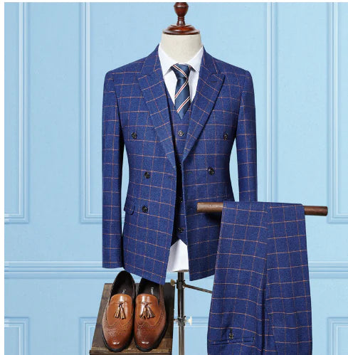 Men's Business 3-Piece Checkered Suit Set