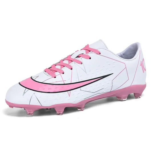 Fashion White Pink Football Sports Shoes Men Women Cheap Long Spikes Soccer Cleats Men Professional Futsal Shoes Zapatos Futbol