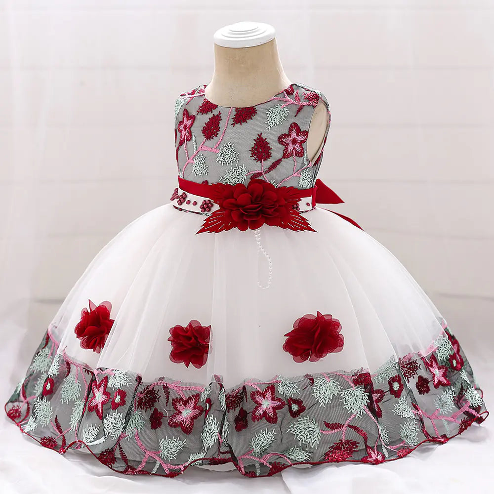 Kids' Tulle Wedding Dress with Floral Embroidery