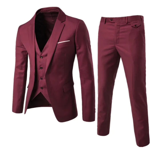 Men's Slim Fit Solid Color Business Suit Set (3 Pieces)