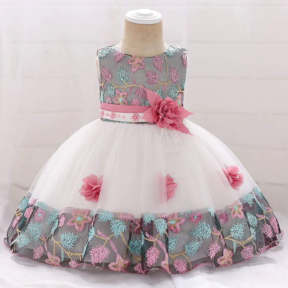 Kids' Tulle Wedding Dress with Floral Embroidery