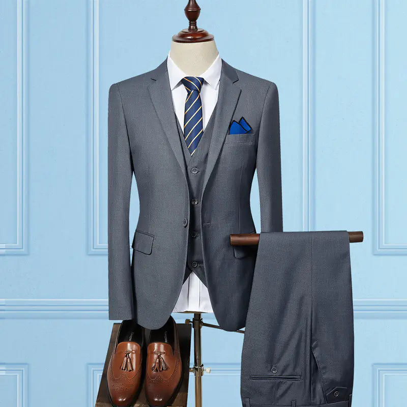 Men's Slim Fit Three-Piece Suit for Business and Weddings