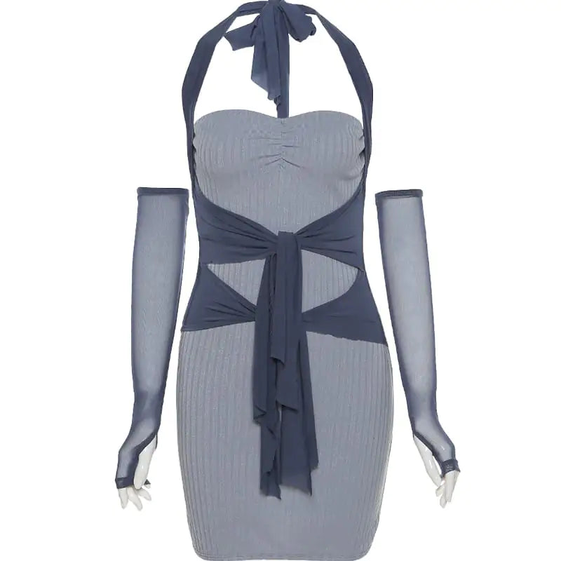 Elegant Tie Waist Halter Dress