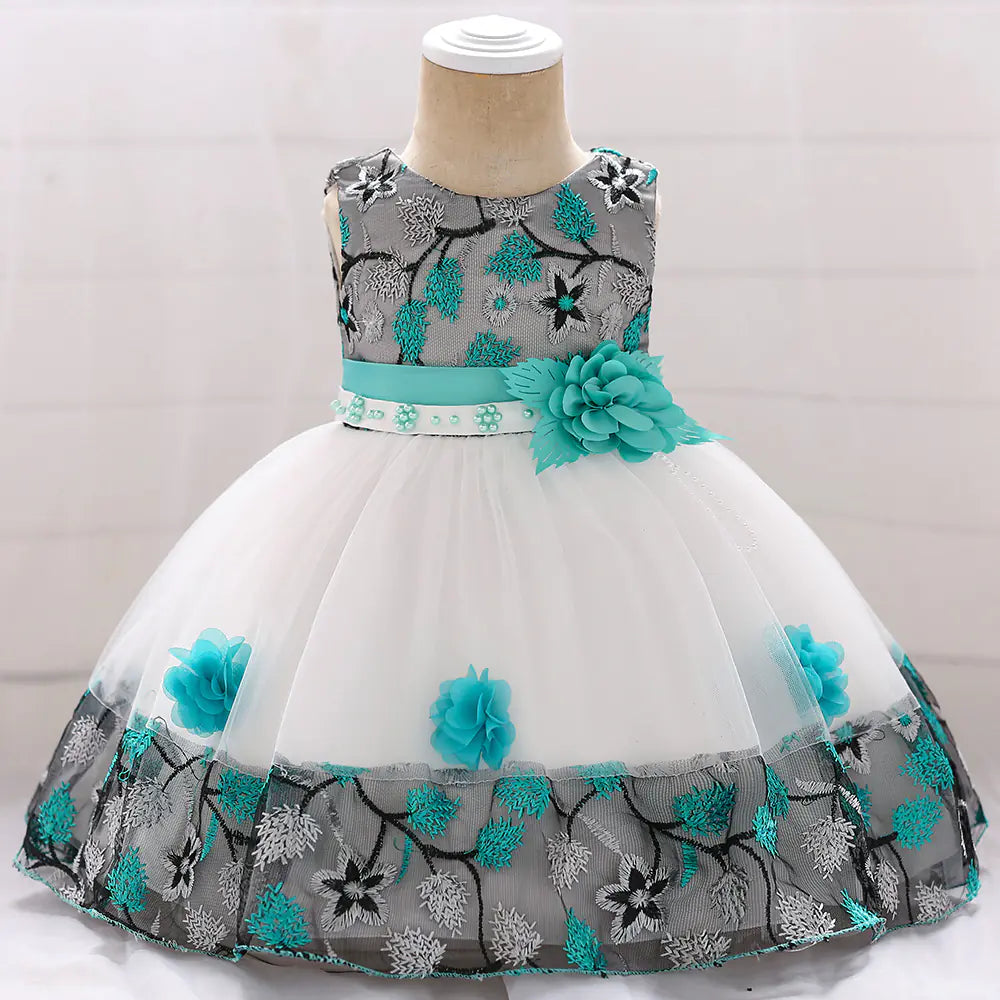 Kids' Tulle Wedding Dress with Floral Embroidery