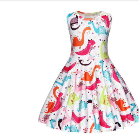 Cute Dinosaur Backless Strap Dress for Kids