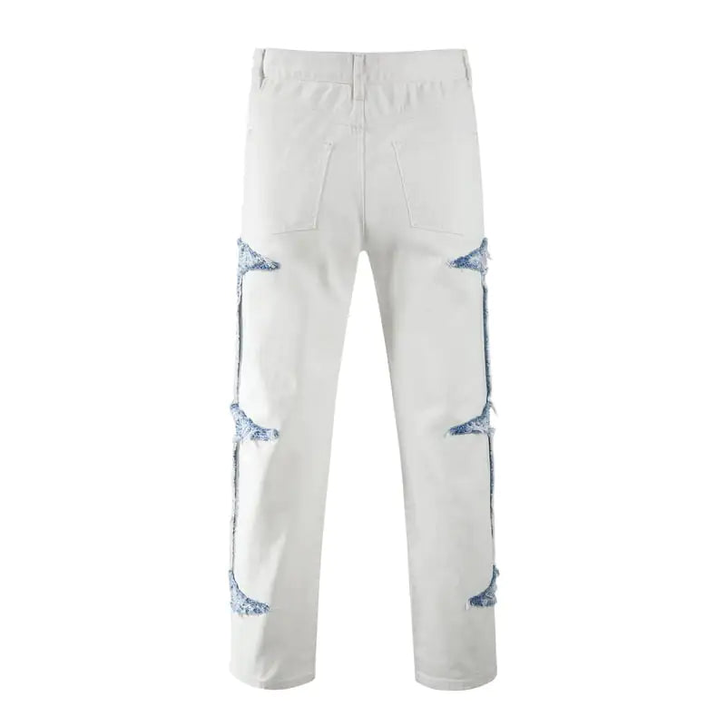 Contrast Ripped Casual Straight Jeans for Men