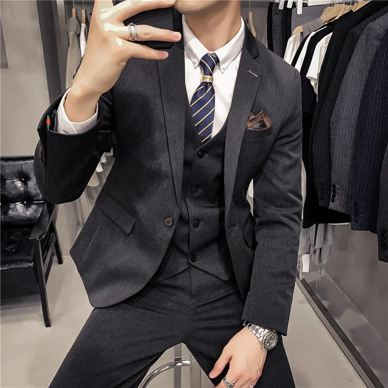 Slim Fit One-Button Business Three-Piece Suit