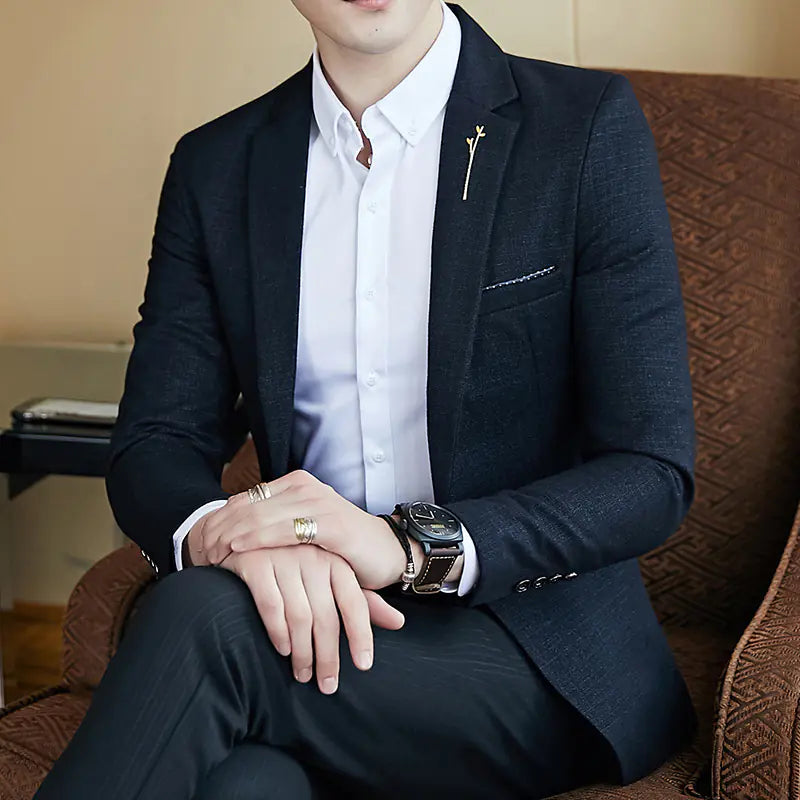 Men's Slim Fit Solid Color Blazer for Business Fashion