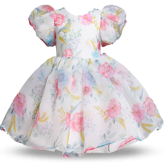 Elegant Flower Puff Sleeve Dress for Kids' Parties