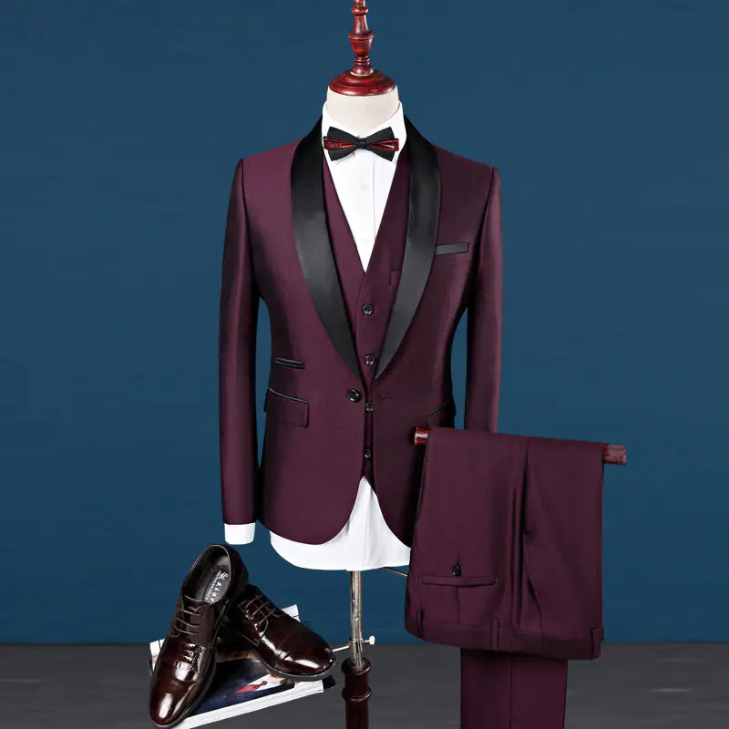 Men's Three-Piece Wedding Suit with Notch Lapel
