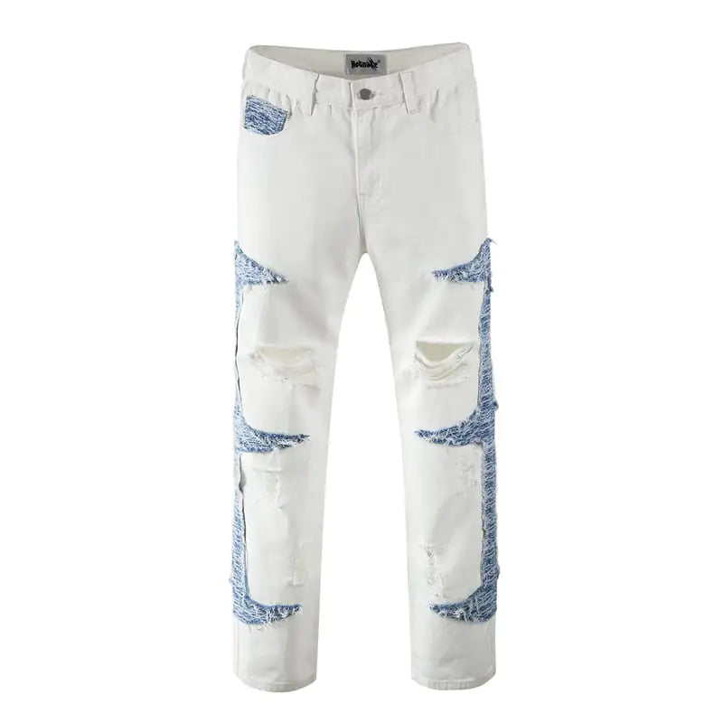 Contrast Ripped Casual Straight Jeans for Men