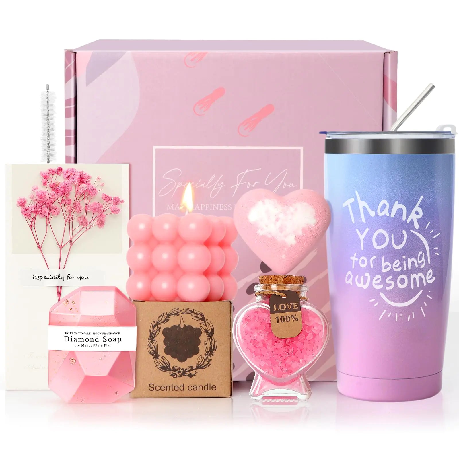 MACEVIA Birthday Gifts for Women Unique Gift Ideas for Birthday Thank You Gifts for Women Mom Wife Sister Girlfriend Her -Pink Rose Spa Gift Basket Set