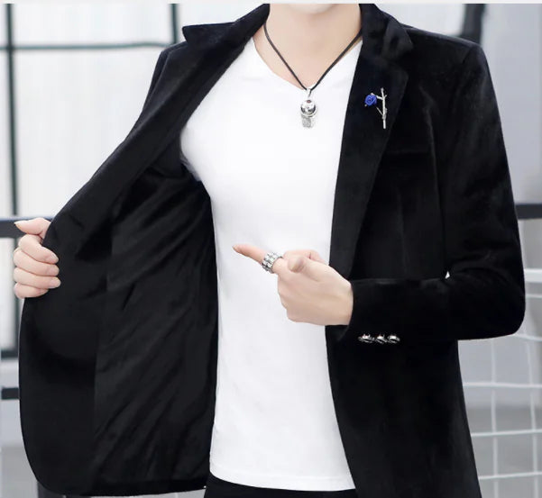 Men's Casual Fleece Blazer - Slim Fit Winter Jacket