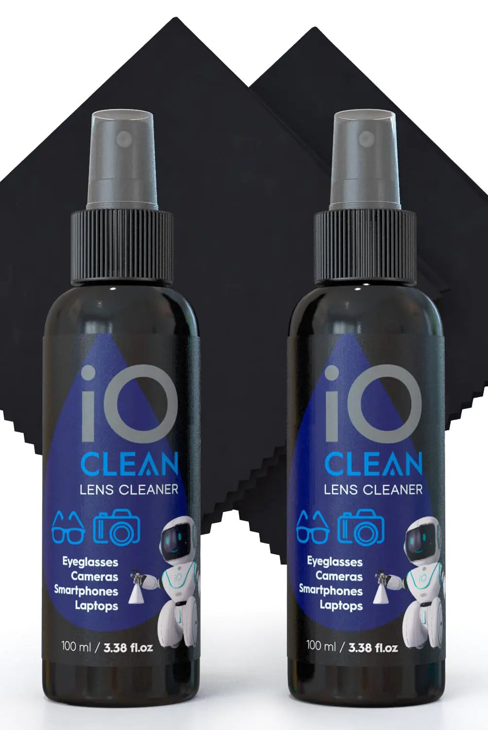 Eyeglass Lens Cleaner (3.38oz+3.38oz+2cloths) – Kit for Glasses Screens Camera Laptops Touchscreens Computer Monitors Other Electronics – 2 Microfiber Cloths Inluded