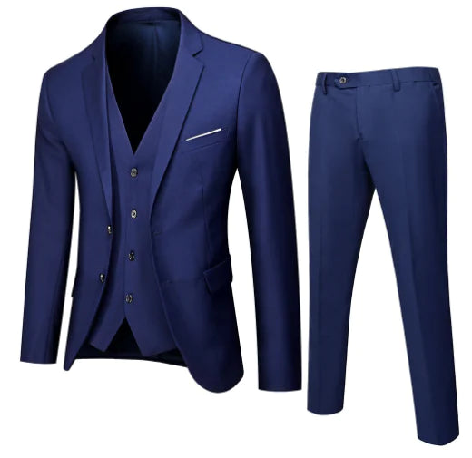 Men's Slim Fit Solid Color Business Suit Set (3 Pieces)