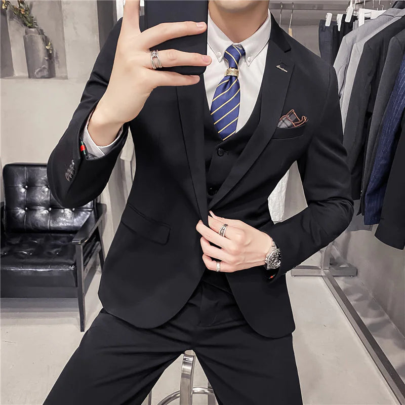 Slim Fit One-Button Business Three-Piece Suit
