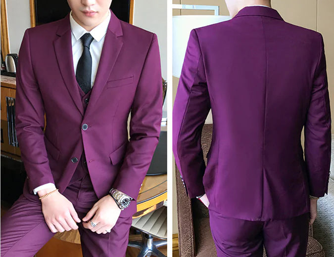 Men's Three-Piece Red Wedding Suit for Young Professionals