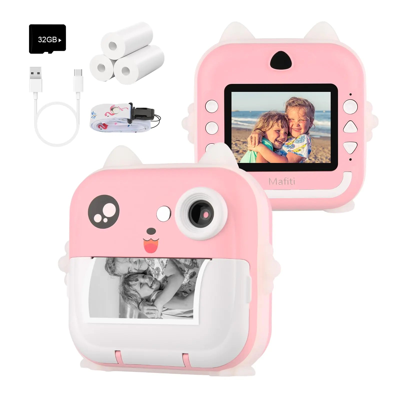 Mafiti Kids Camera Instant Print Kids Camera Toy with 48MP Photo 1080P Video 32GB Card Christmas Birthday Gift for 3-12 Year Old Girls(Pink)
