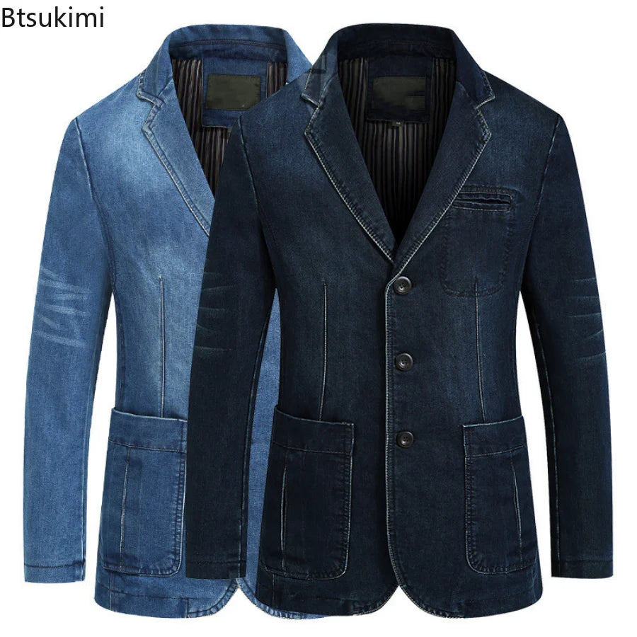 2024 Men's Slim Fit Denim Suit Jacket for Casual & Formal