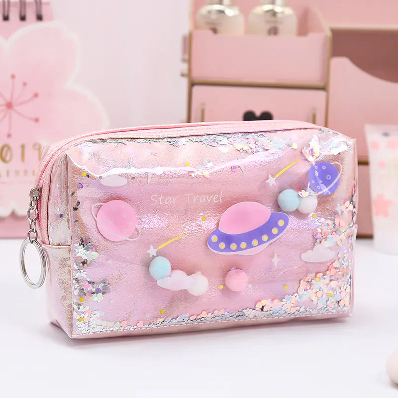 Makeup Bag with Glitter Coin Purse and Storage Pouch