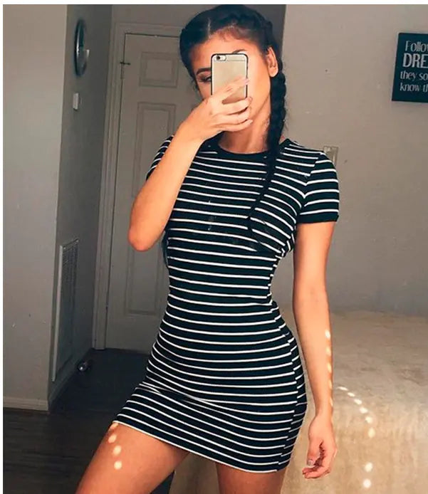 Striped Dress with Short Sleeves