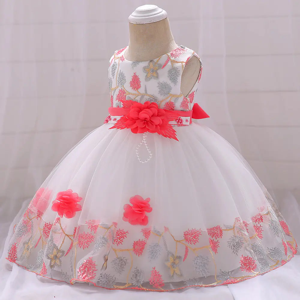 Kids' Tulle Wedding Dress with Floral Embroidery