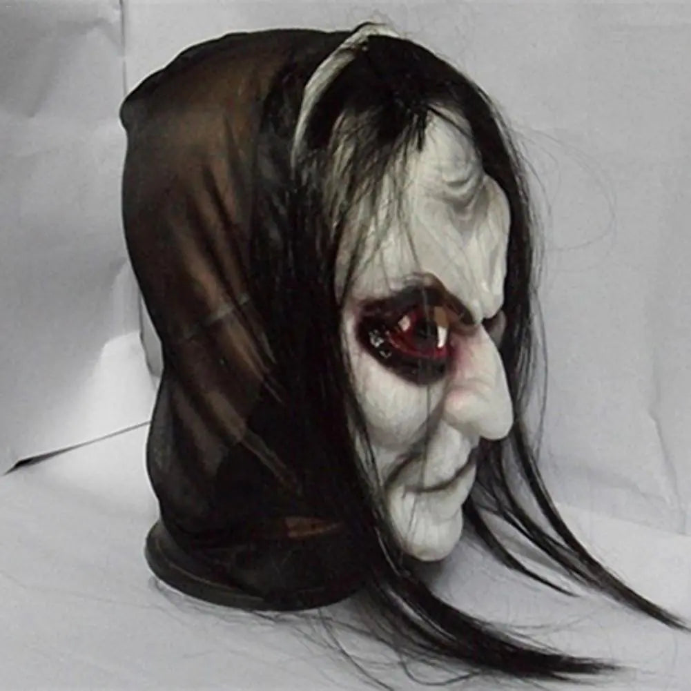 Halloween Long-Haired Horror Mask with Blood Design