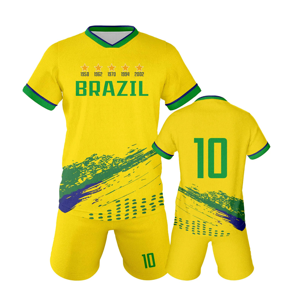 Soccer Jersey Kit Kids #10 National Team Boys Soccer Jersey/Shorts Football Shirt Set Girls Gift for Soccer Fans Yellow