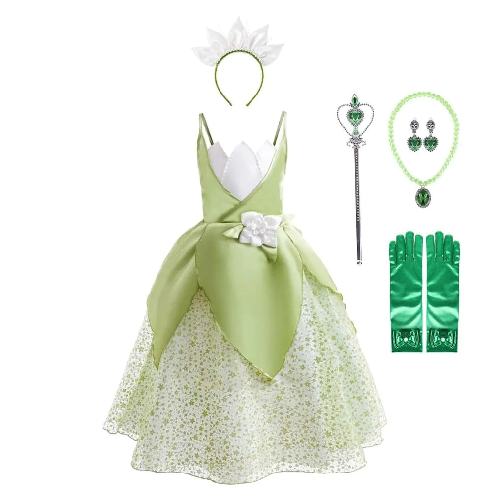 Dressy Daisy Little Girls Frog Princess Fancy Dress Up Birthday Party Halloween Costume with Accessories Size 5-6 Green
