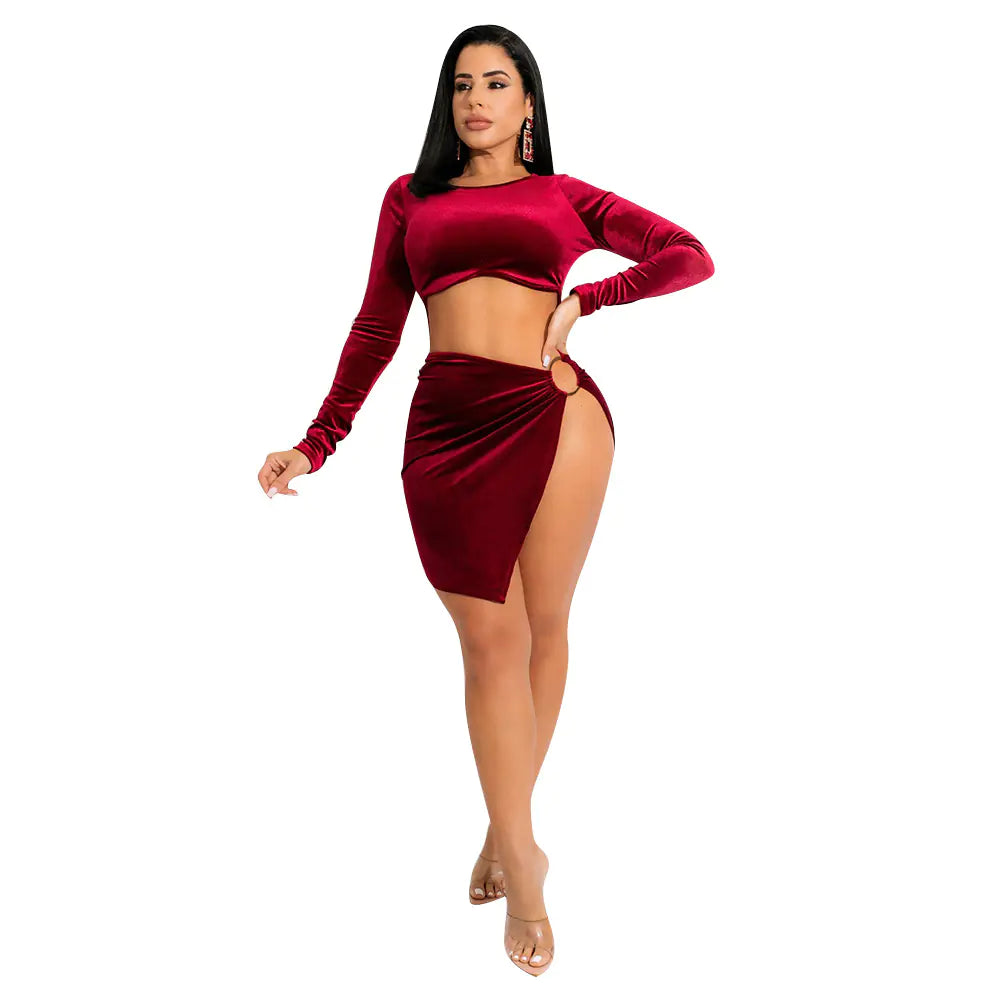 Hollow Gold Velvet Irregular Dress