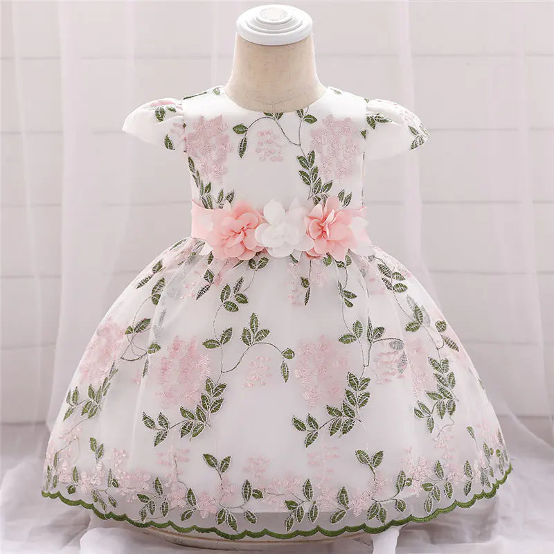 Embroidered Cotton Princess Dress with Bowknot