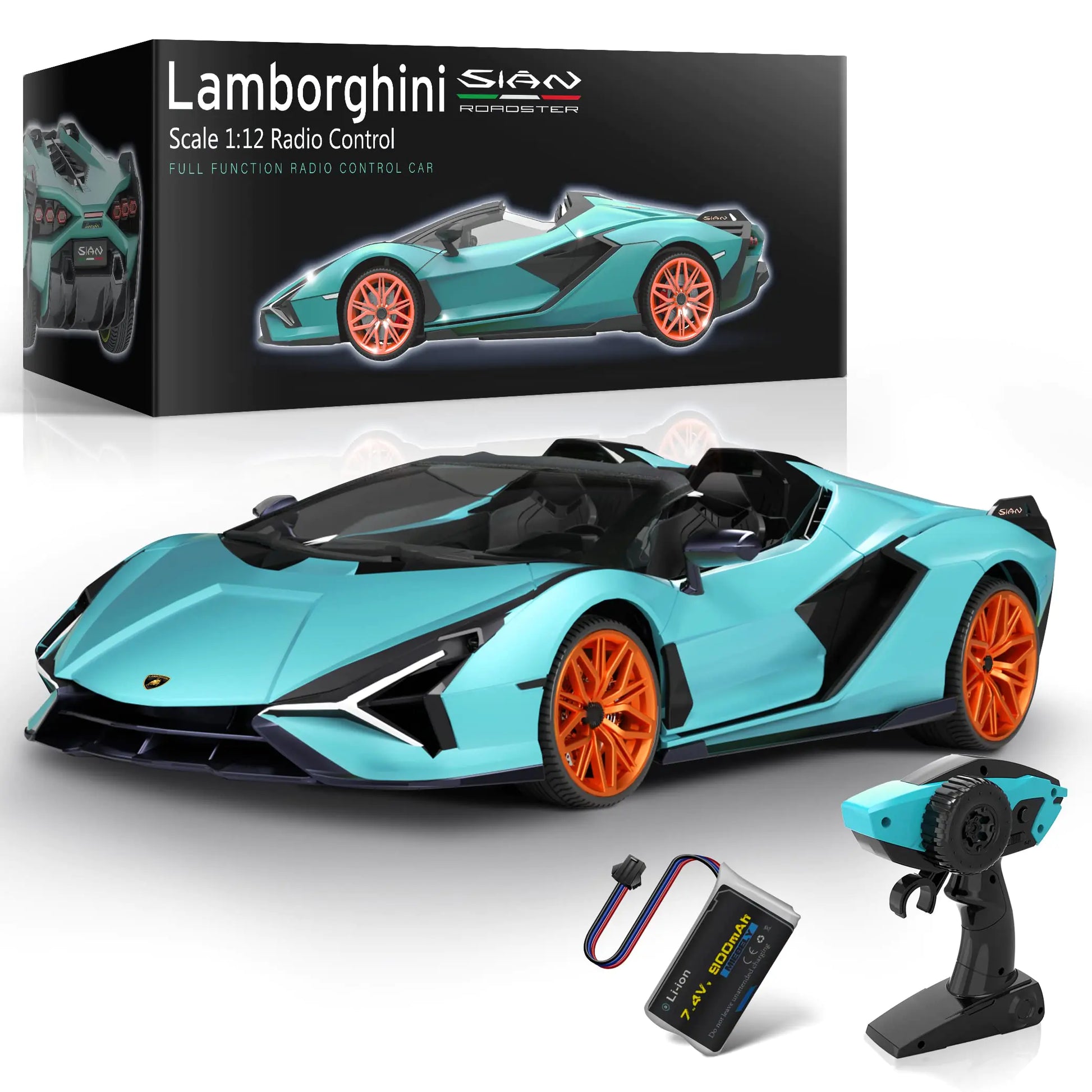 MIEBELY Lamborghini Remote Control Car 1:12 Scale Lambo Toy Car 7.4V 900mAh Officially Licensed 12Km/h Fast Rc Cars with Led Light 2.4Ghz Model Car for Adults Boys Girls Birthday Ideas Gift - Blue