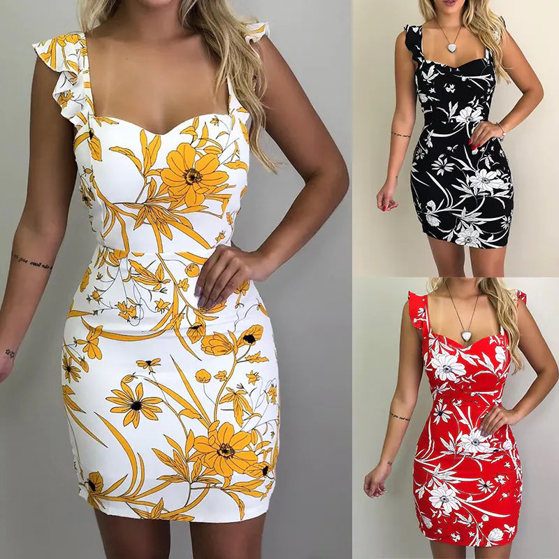 Sleeveless Floral Backless Bodycon Dress